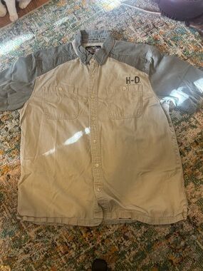 Harley-Davidson Two-Tone Tan and Gray Button-Down Shirt